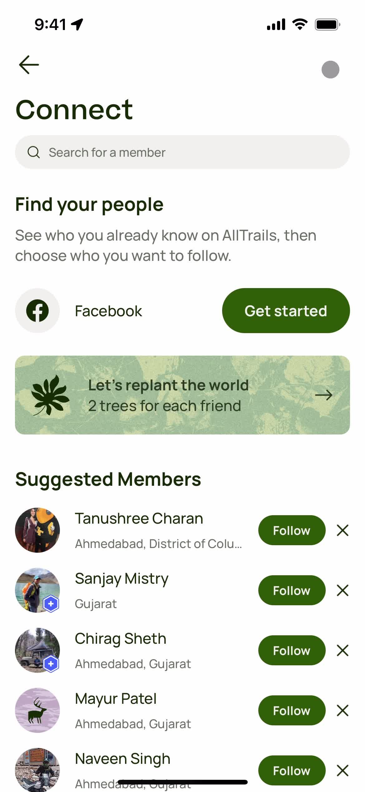 AllTrails connect screenshot