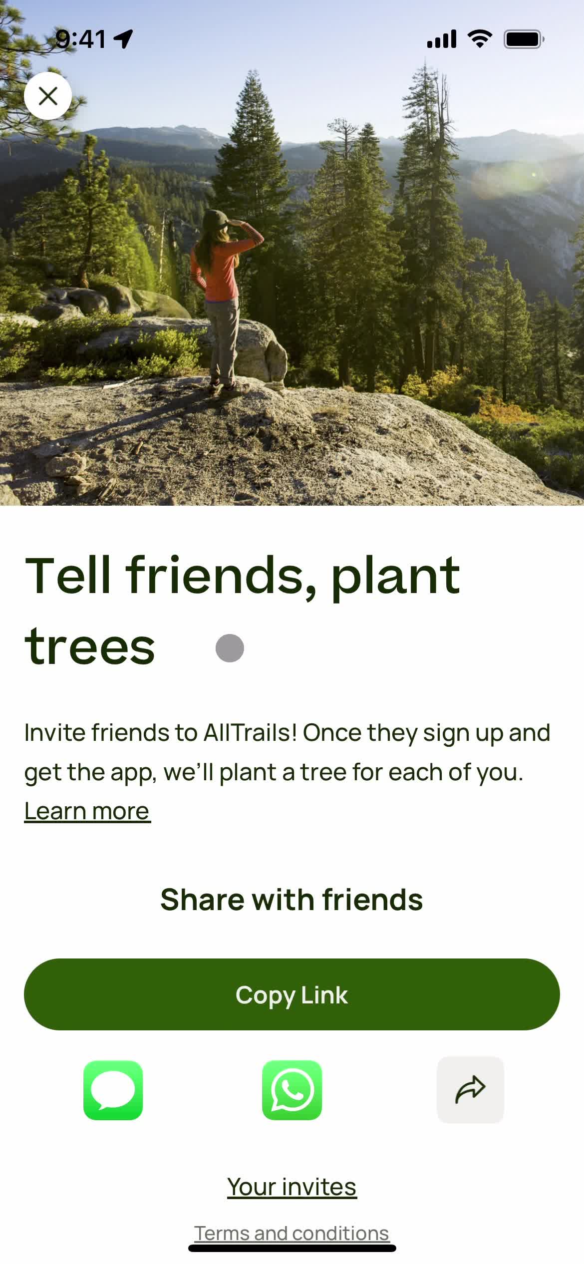 AllTrails invite friends screenshot