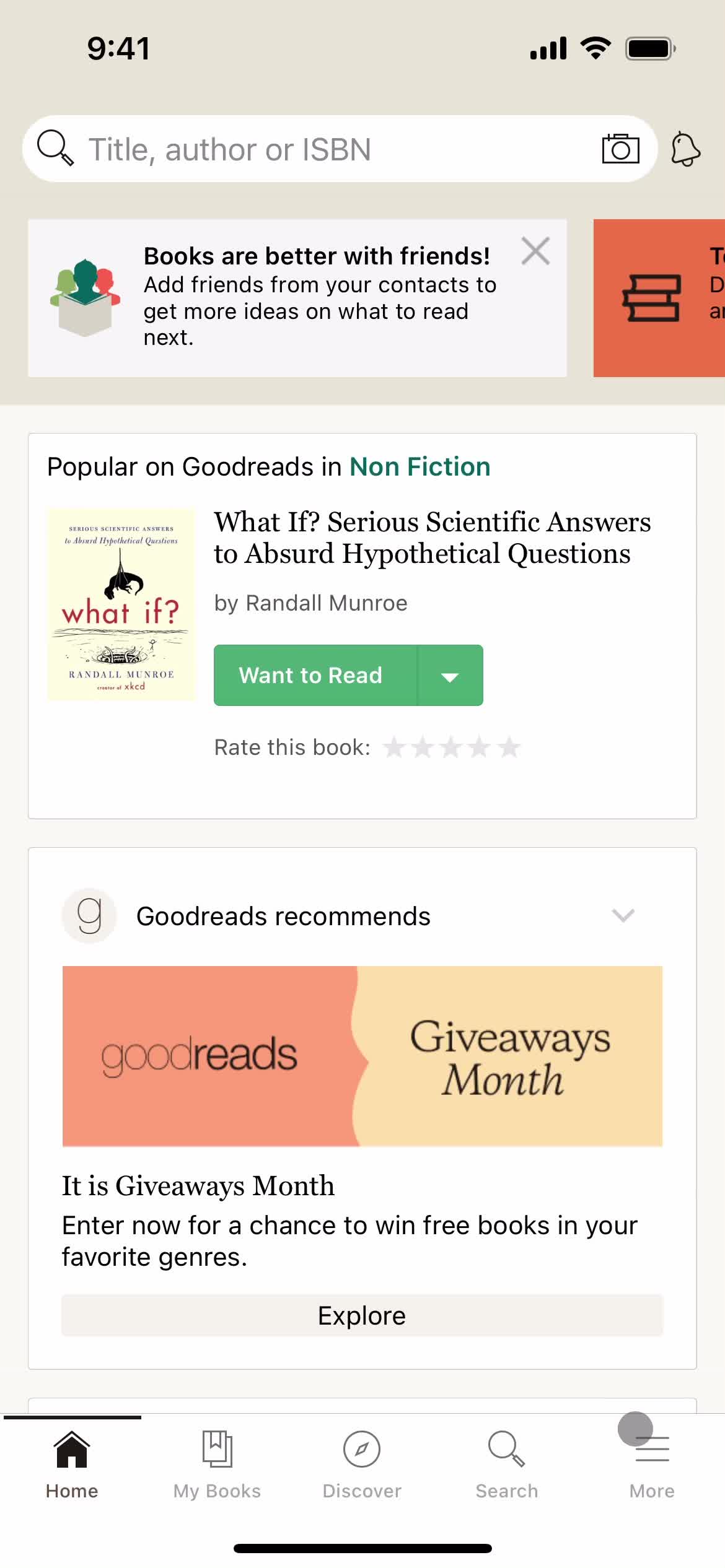 Goodreads home screenshot