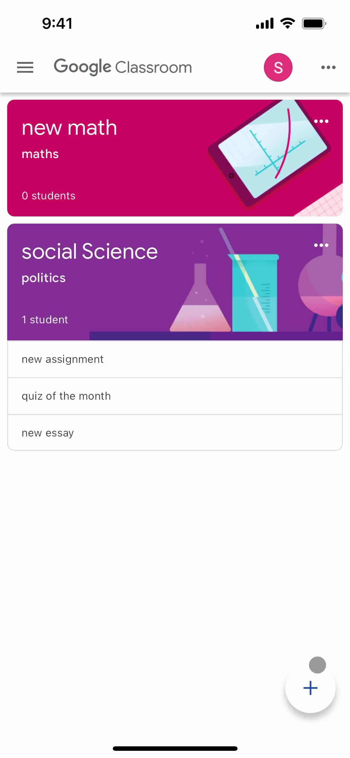 Google Classroom home screenshot