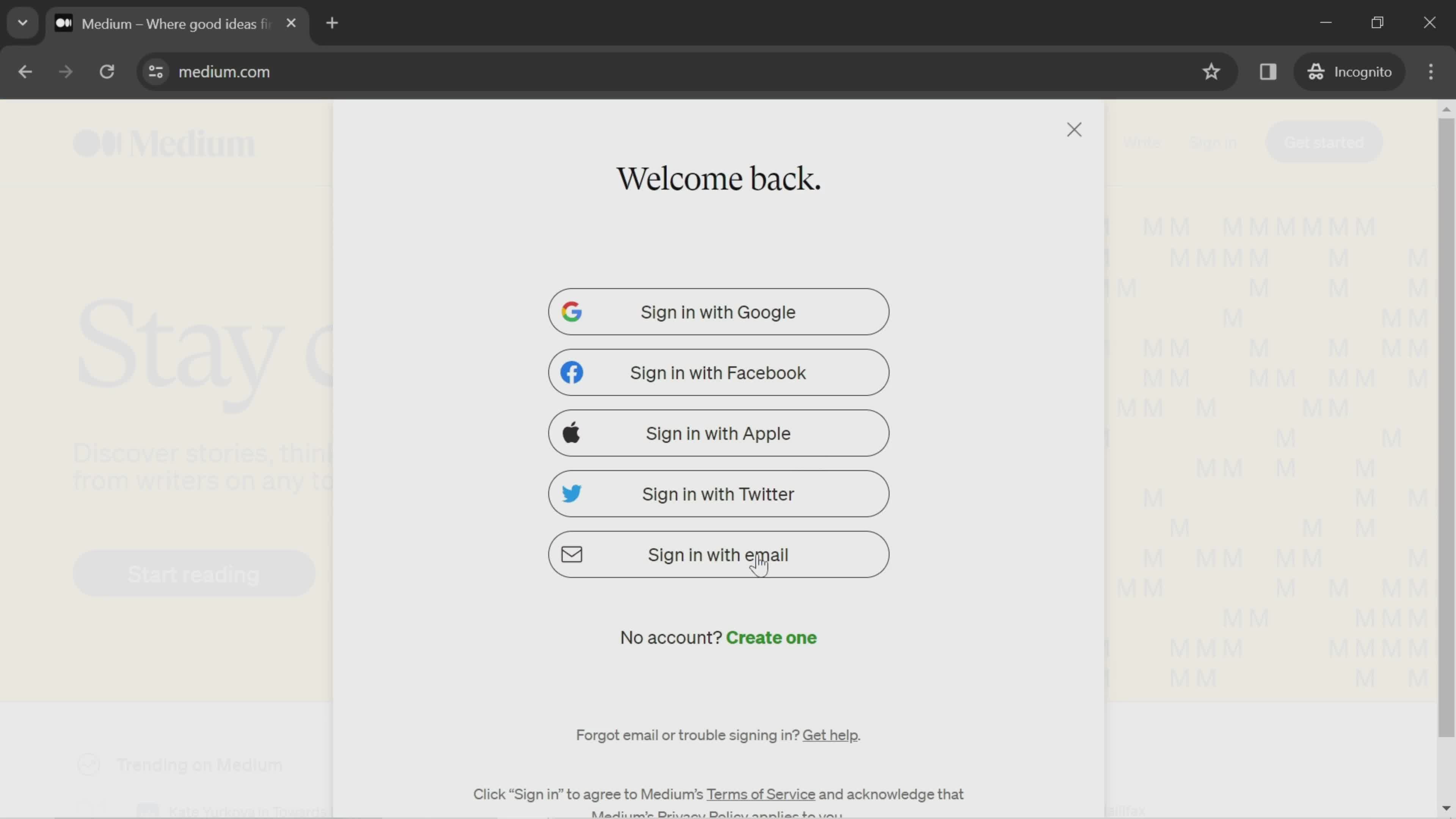 Medium get started screenshot