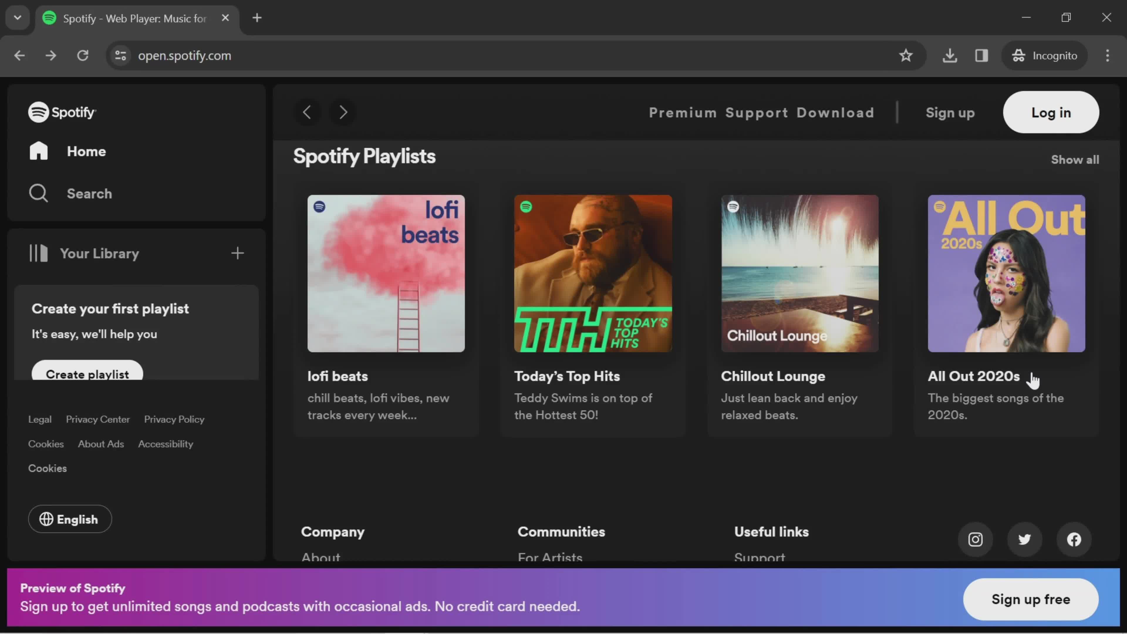 Spotify homepage screenshot