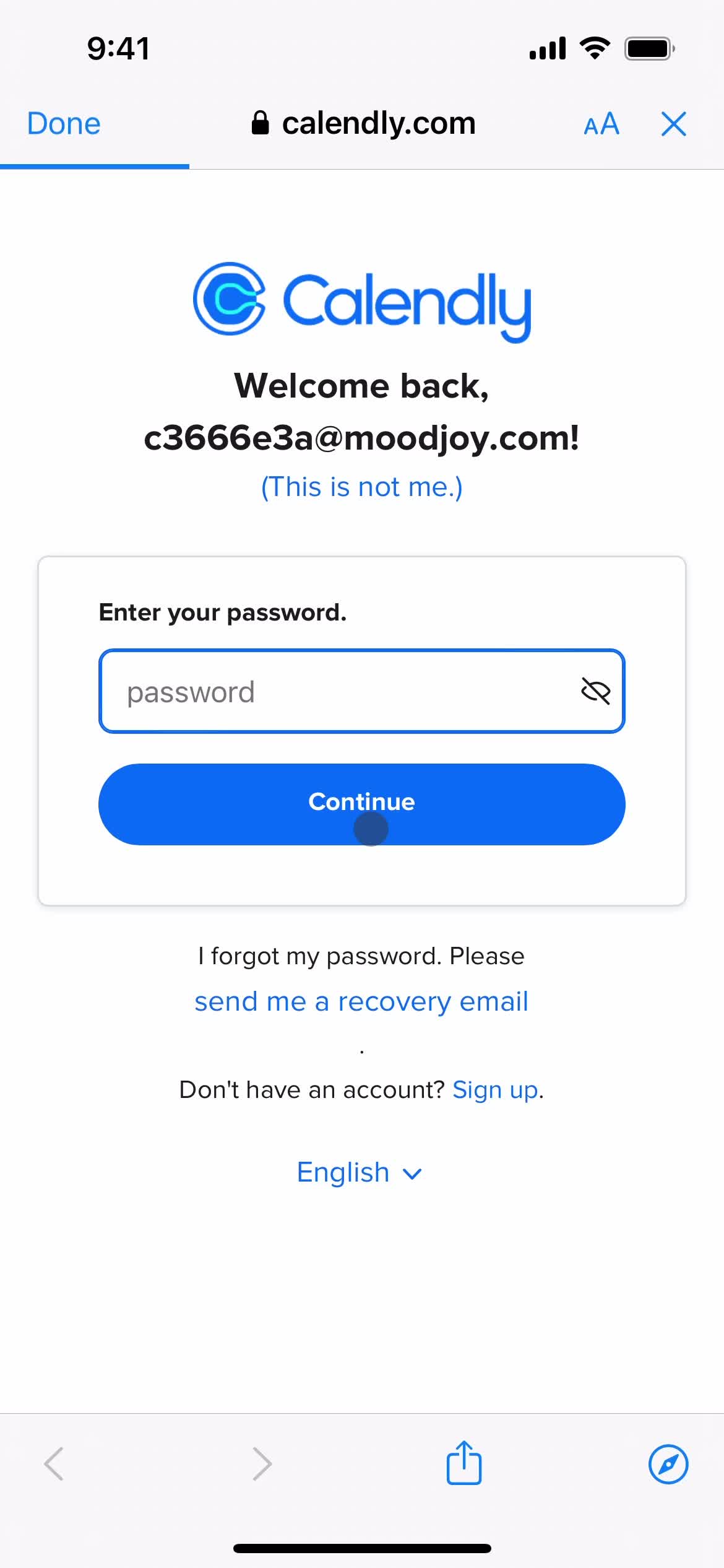 Calendly enter password screenshot