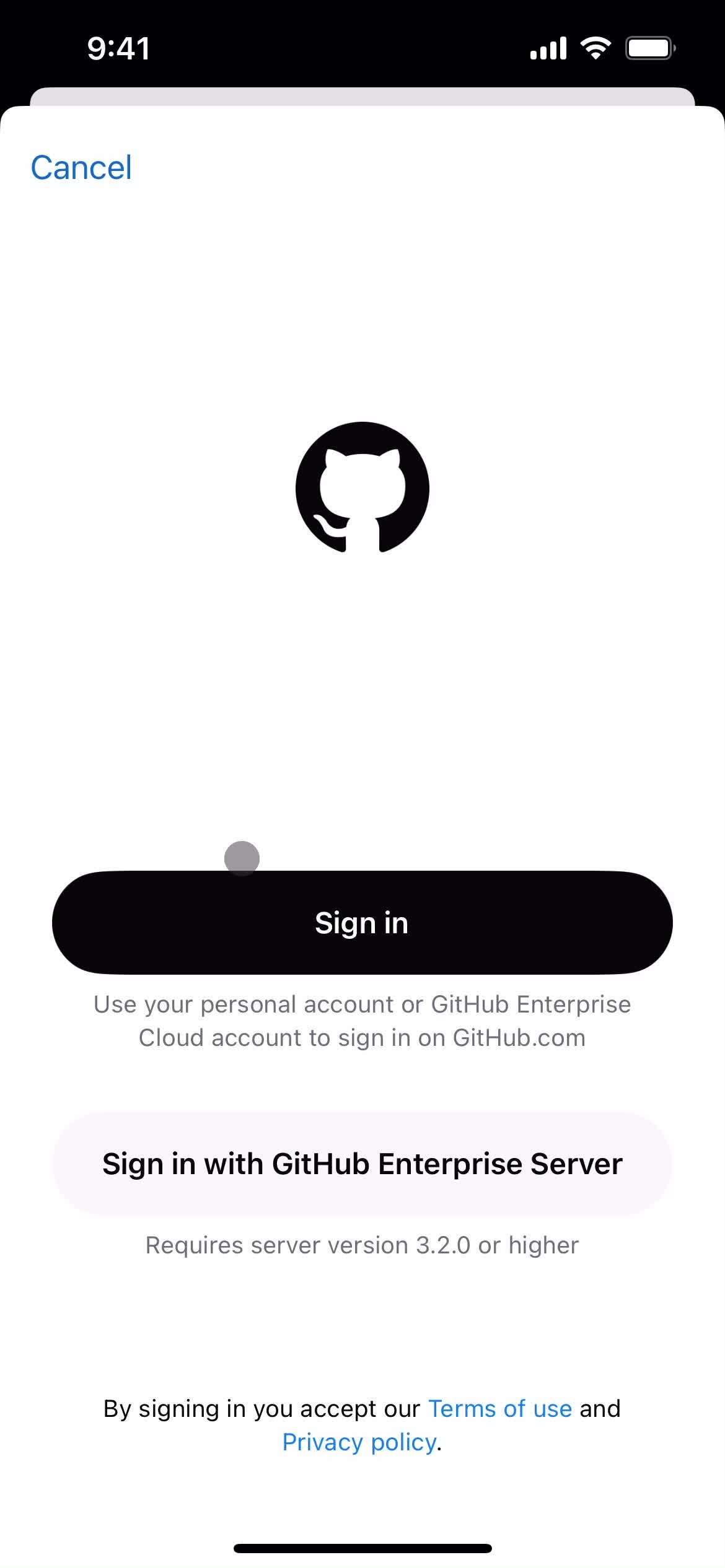 GitHub sign in screenshot