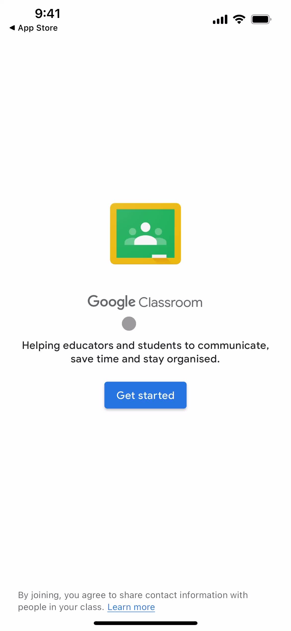 Google Classroom get started screenshot