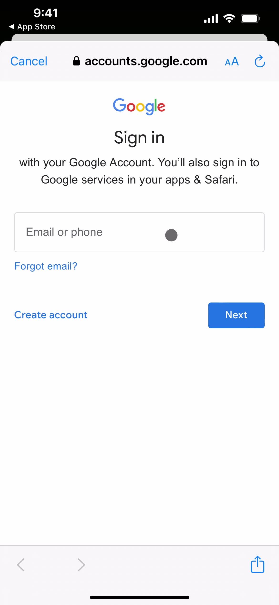 Google Classroom sign in screenshot