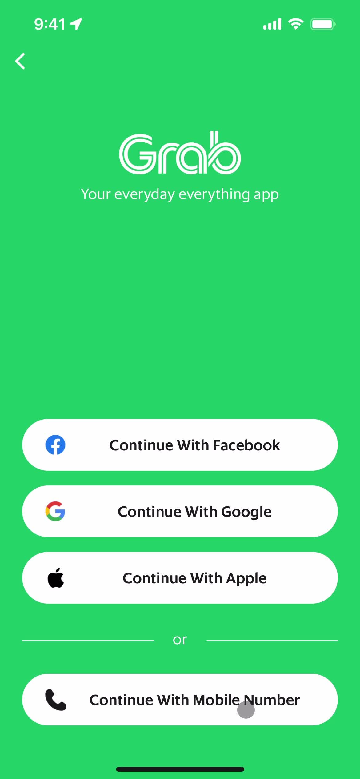 Grab get started screenshot