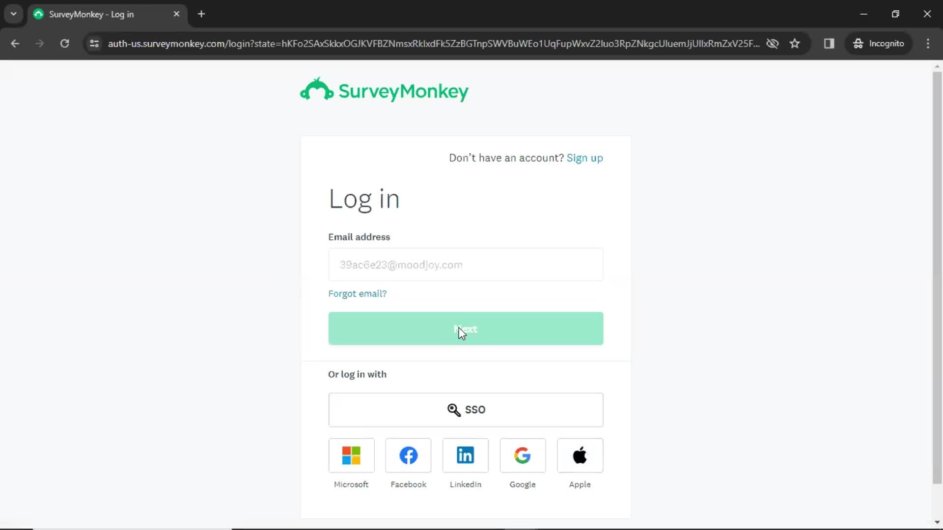 SurveyMonkey continue screenshot