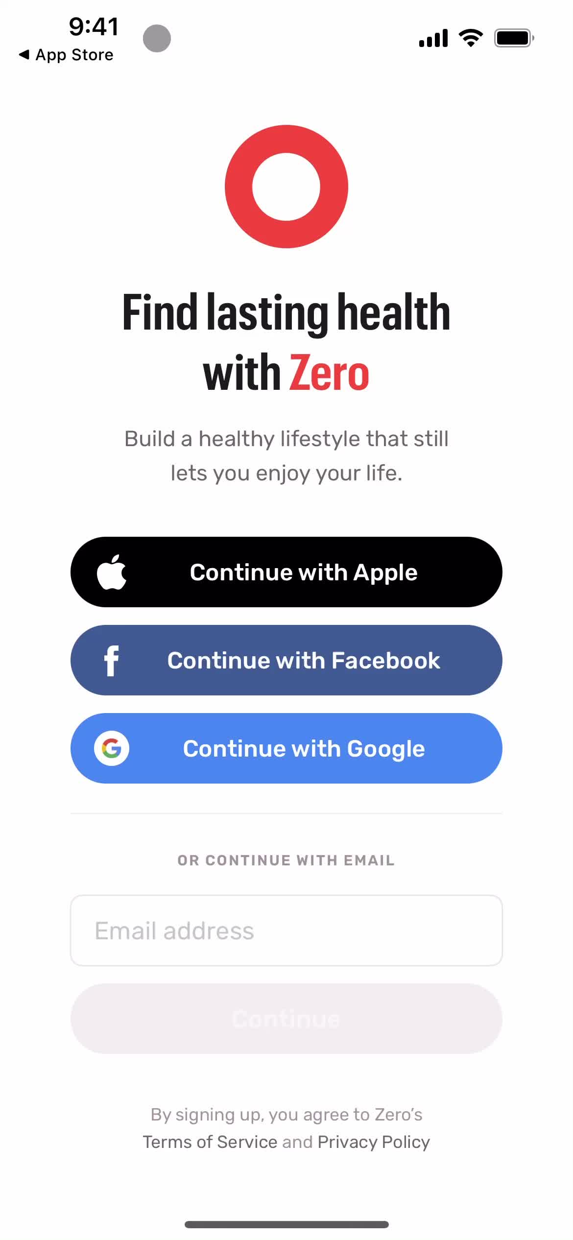 Zero login screenshot