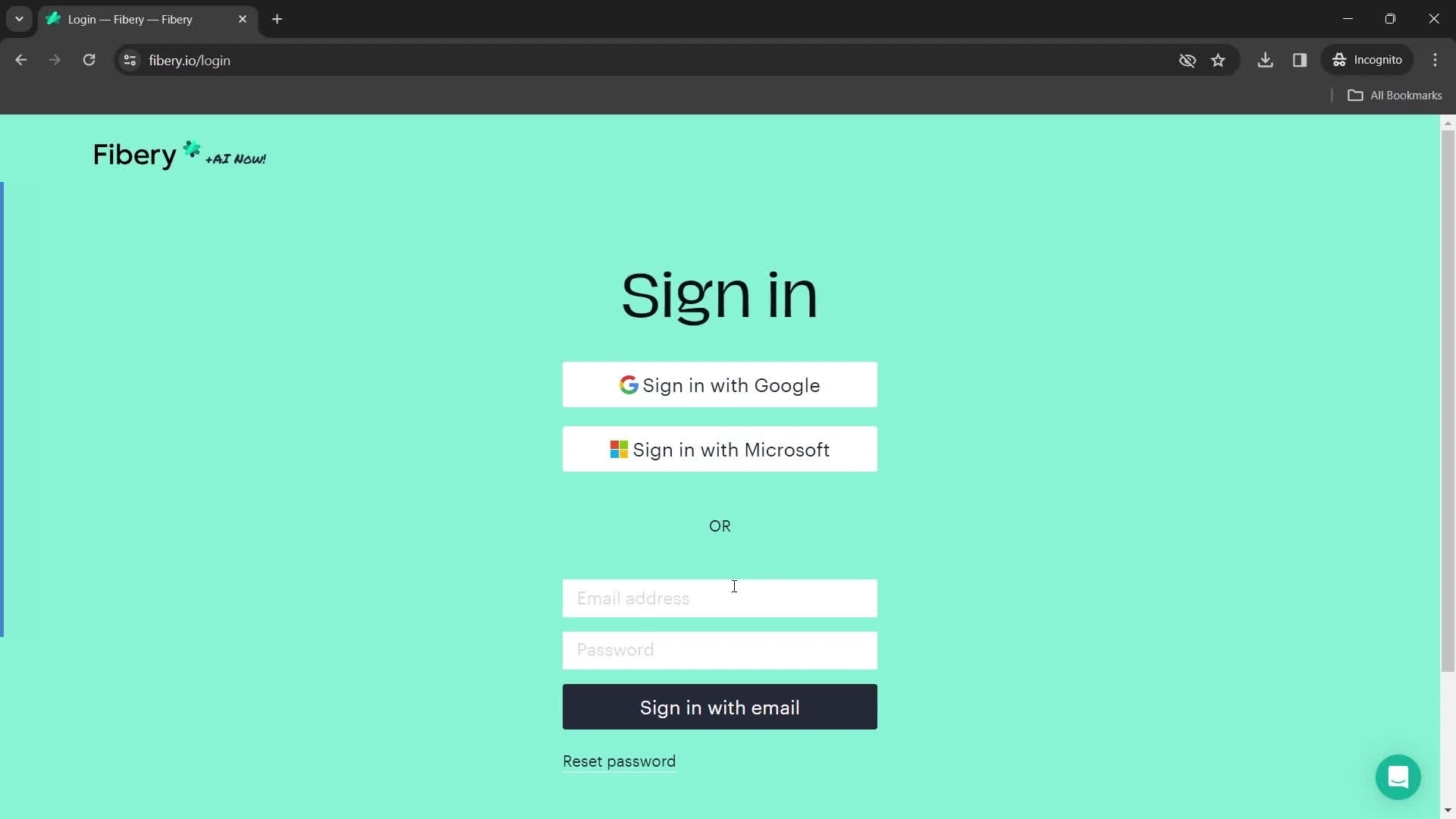 Fibery sign in screenshot