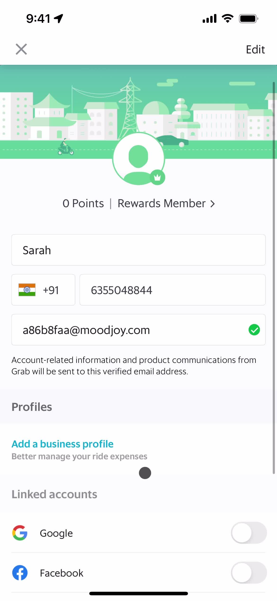 Grab profile screenshot