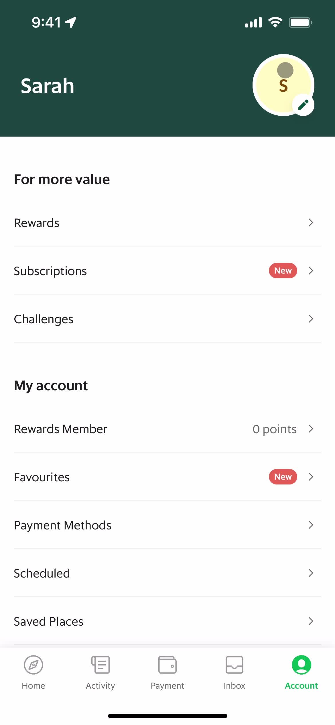 Grab account screenshot