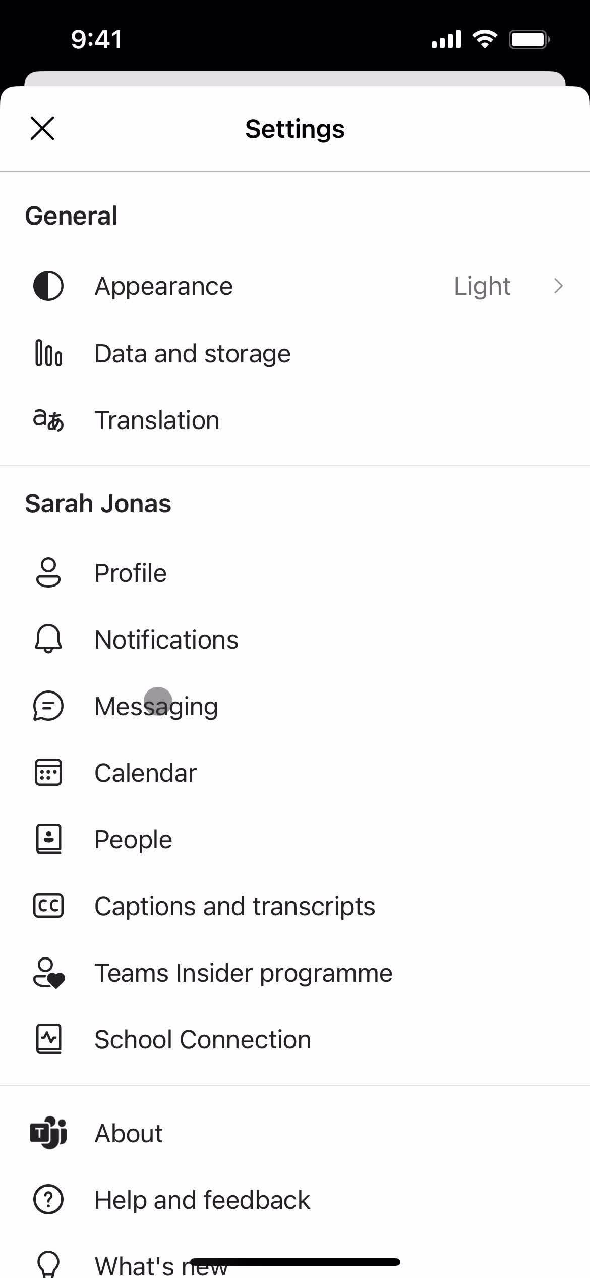 Microsoft Teams settings screenshot