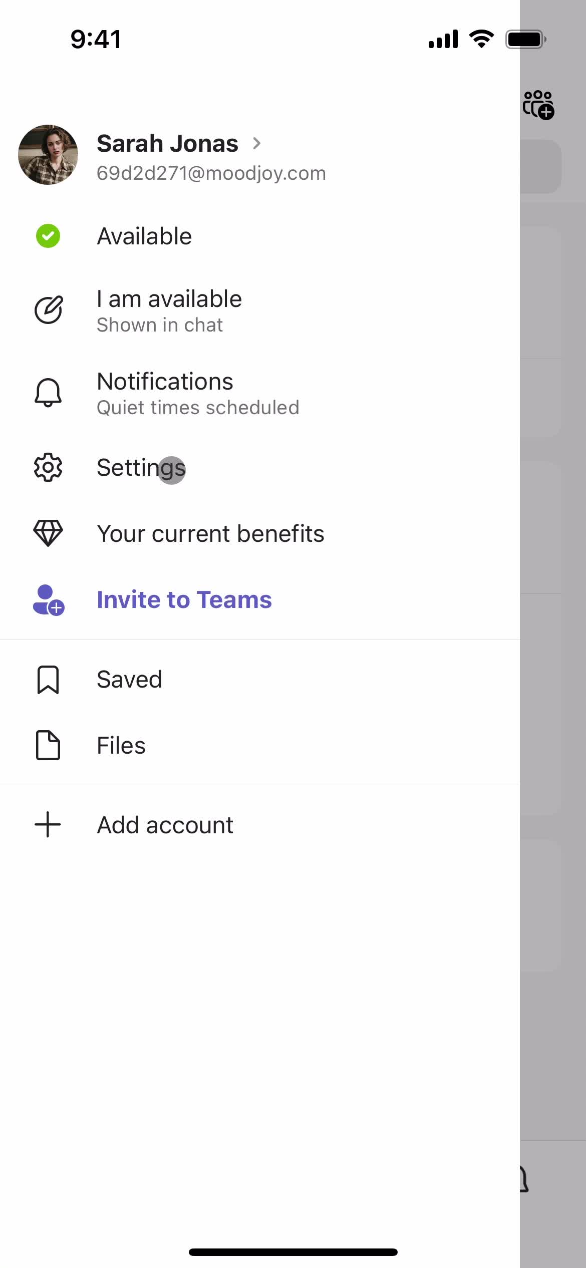 Microsoft Teams account menu screenshot