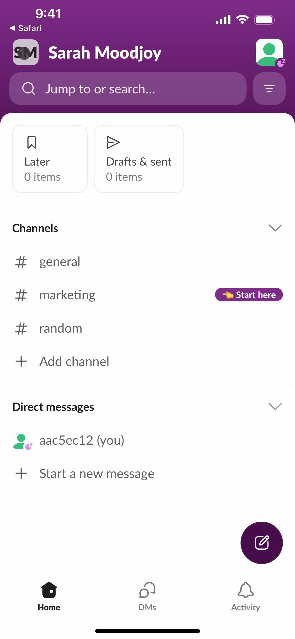 Slack home screenshot