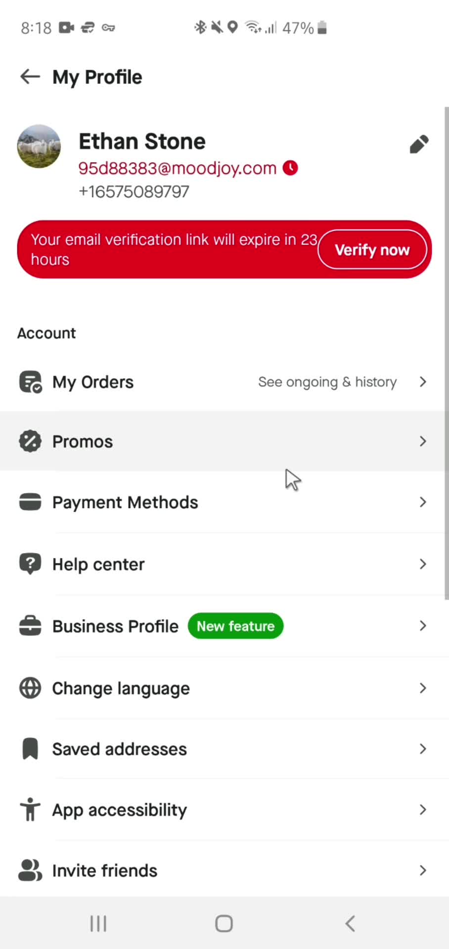 Gojek account menu screenshot