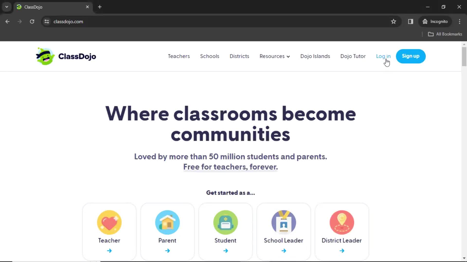 ClassDojo homepage screenshot