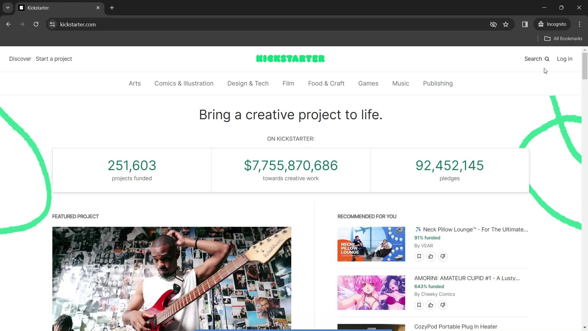 Kickstarter homepage screenshot