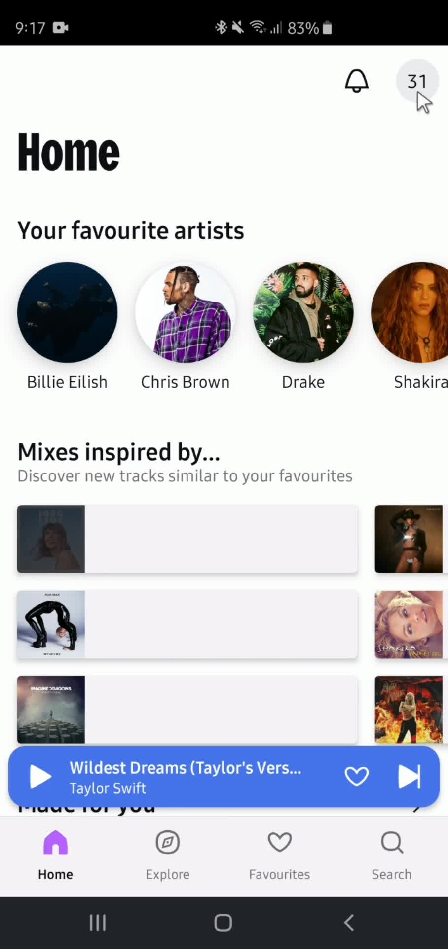 Deezer home screenshot