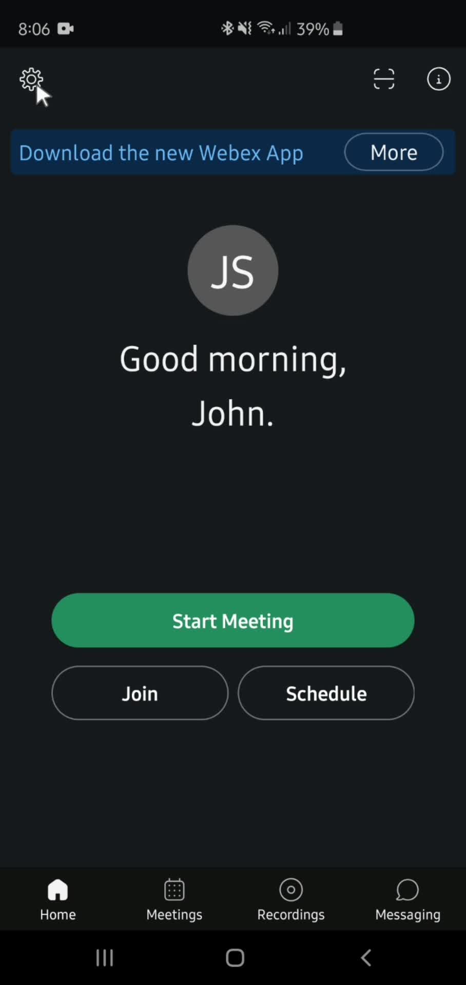 Webex home screenshot