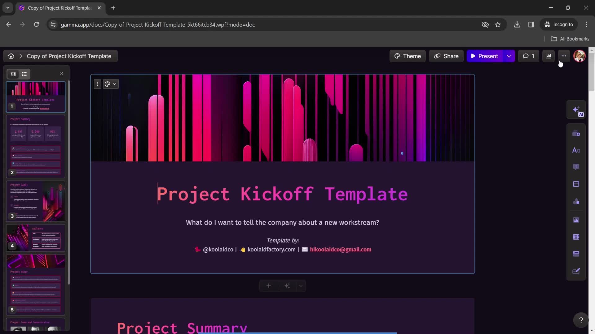 Gamma presentation editor screenshot