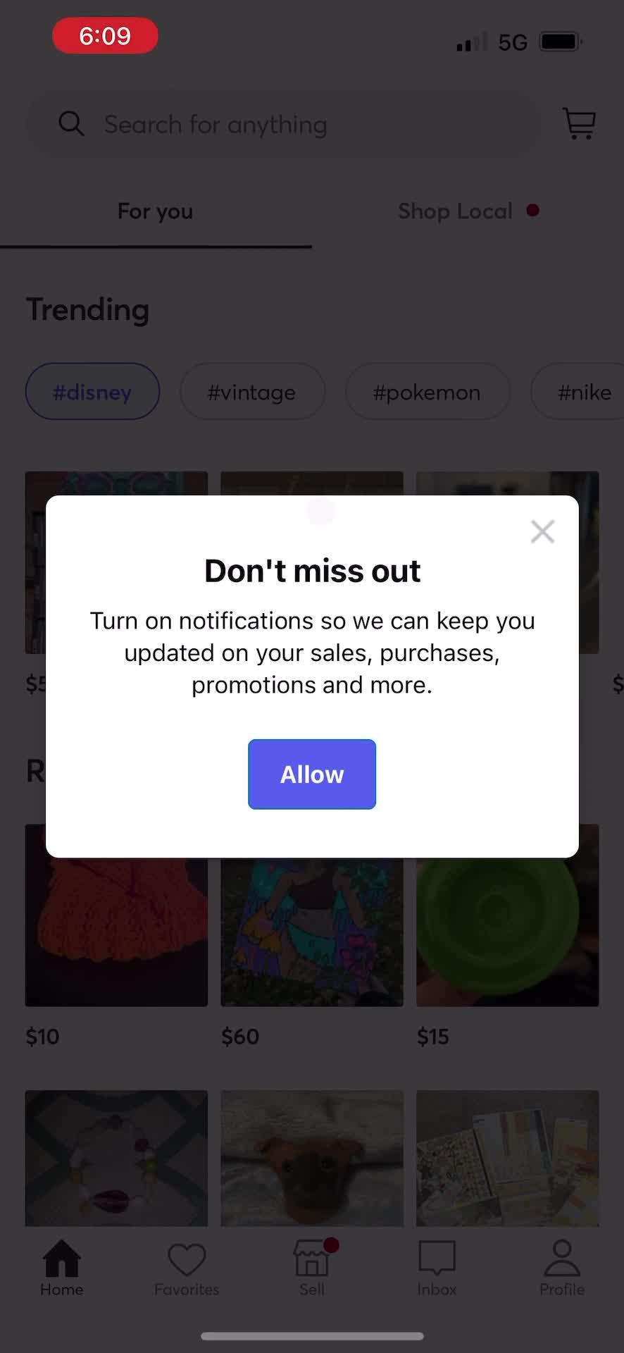 Mercari enable notifications screenshot