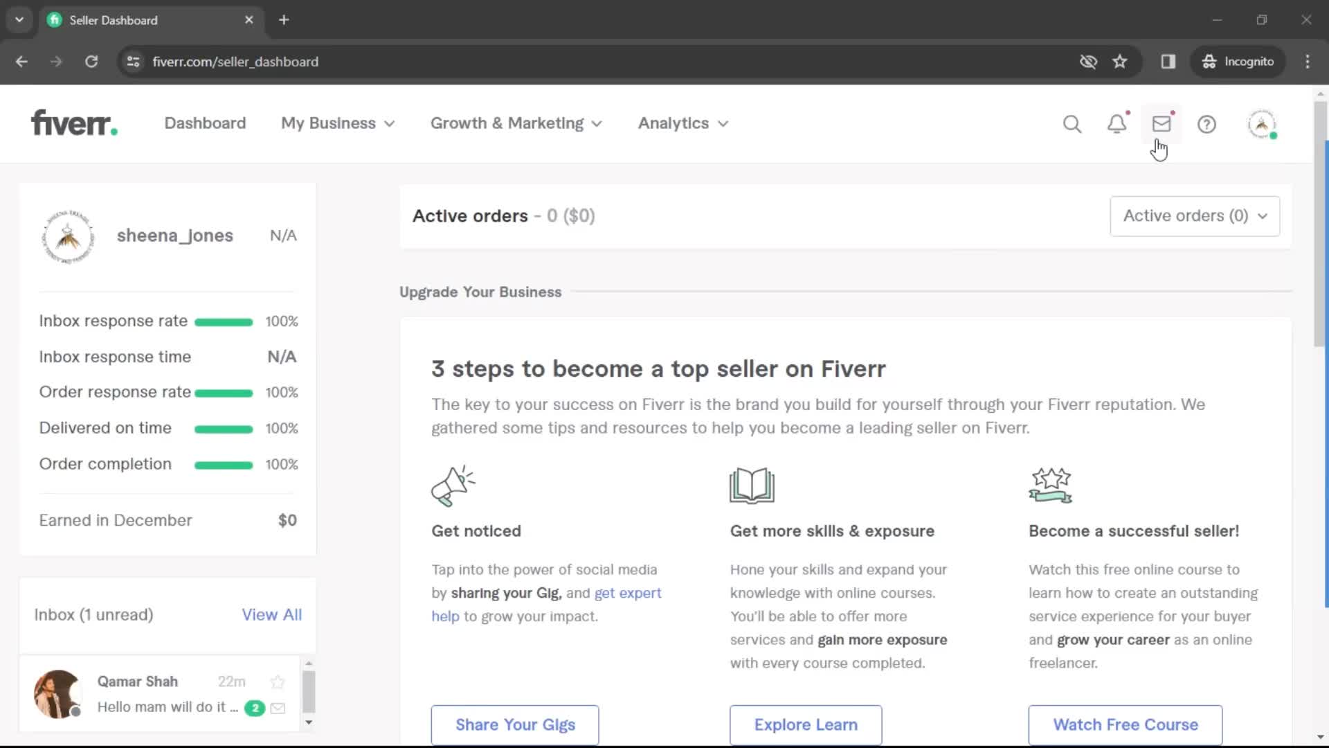 Fiverr dashboard screenshot