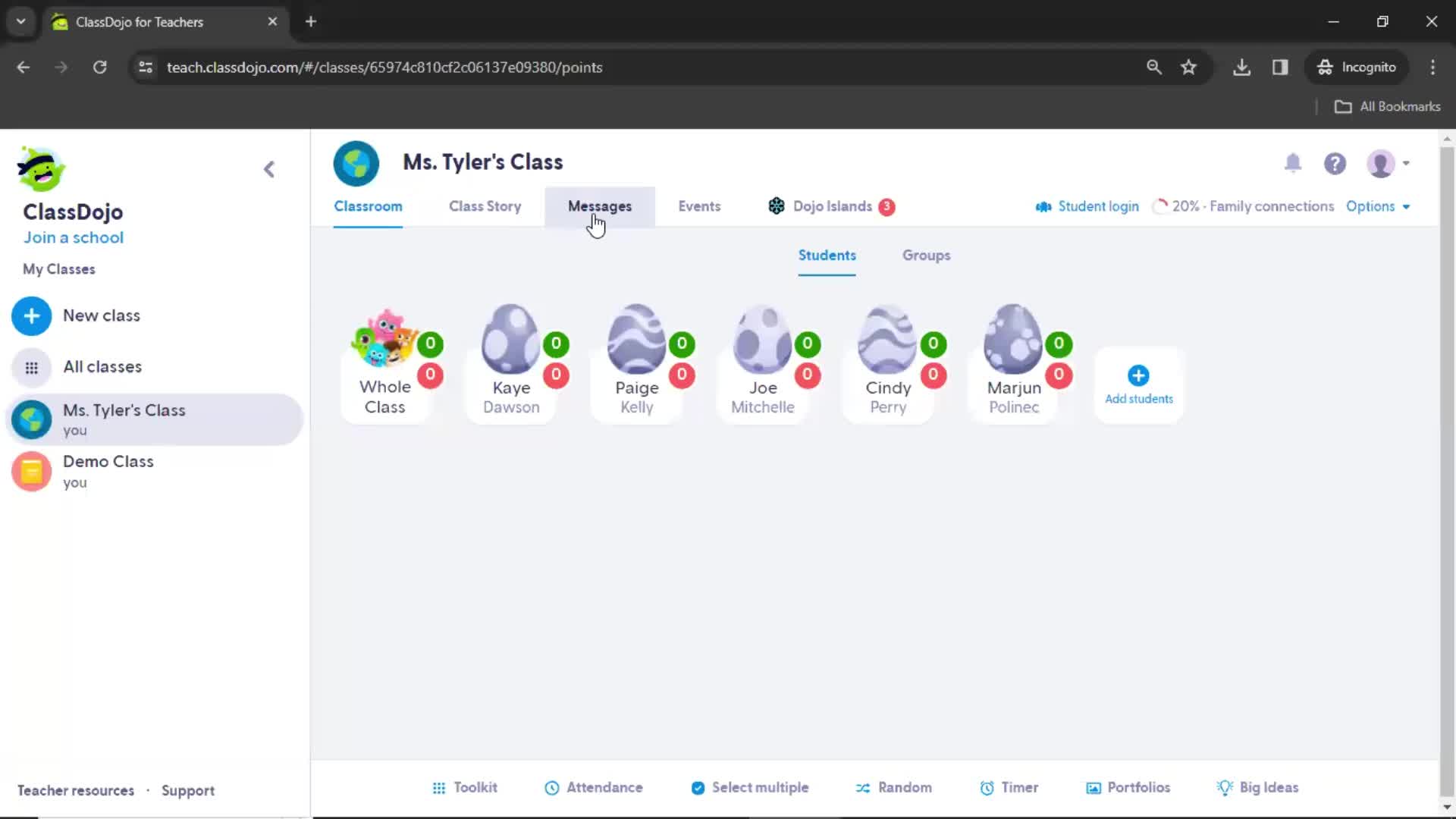 ClassDojo class details screenshot