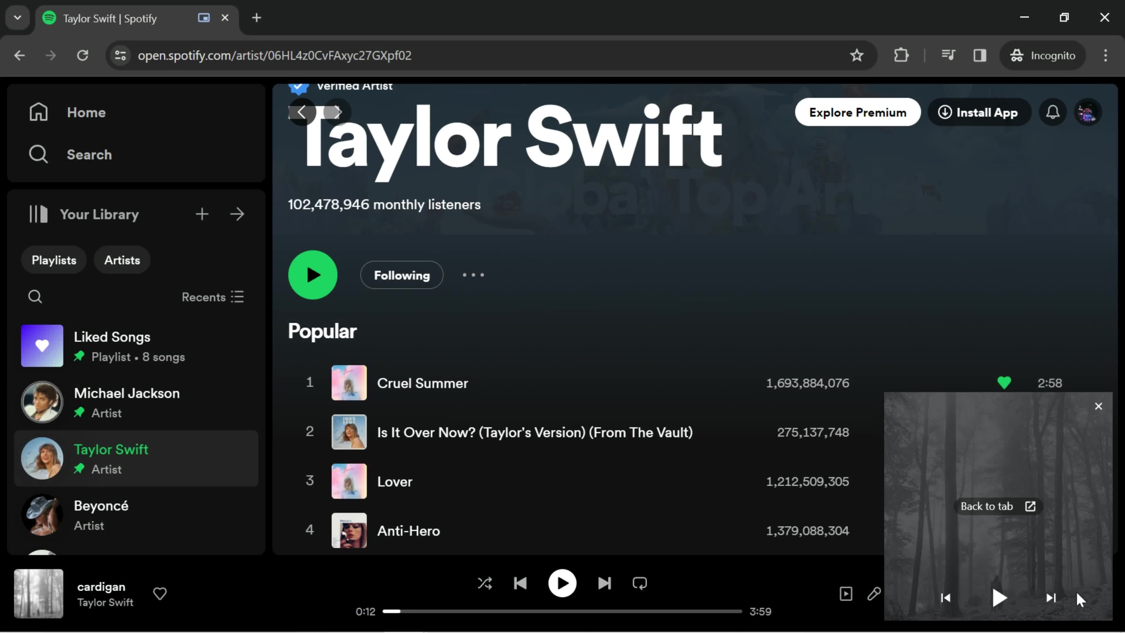 Spotify mini player screenshot