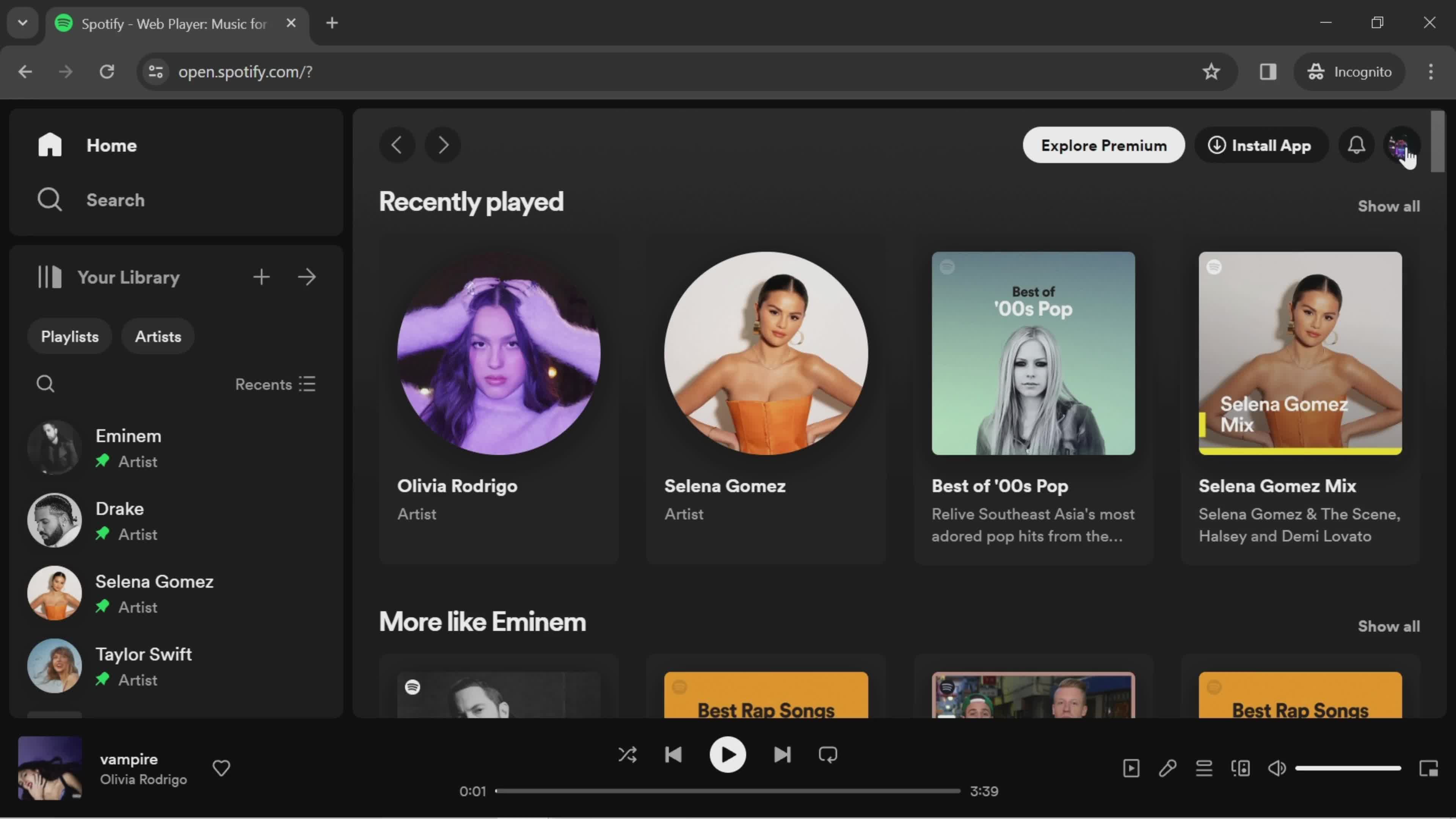 Spotify home screenshot