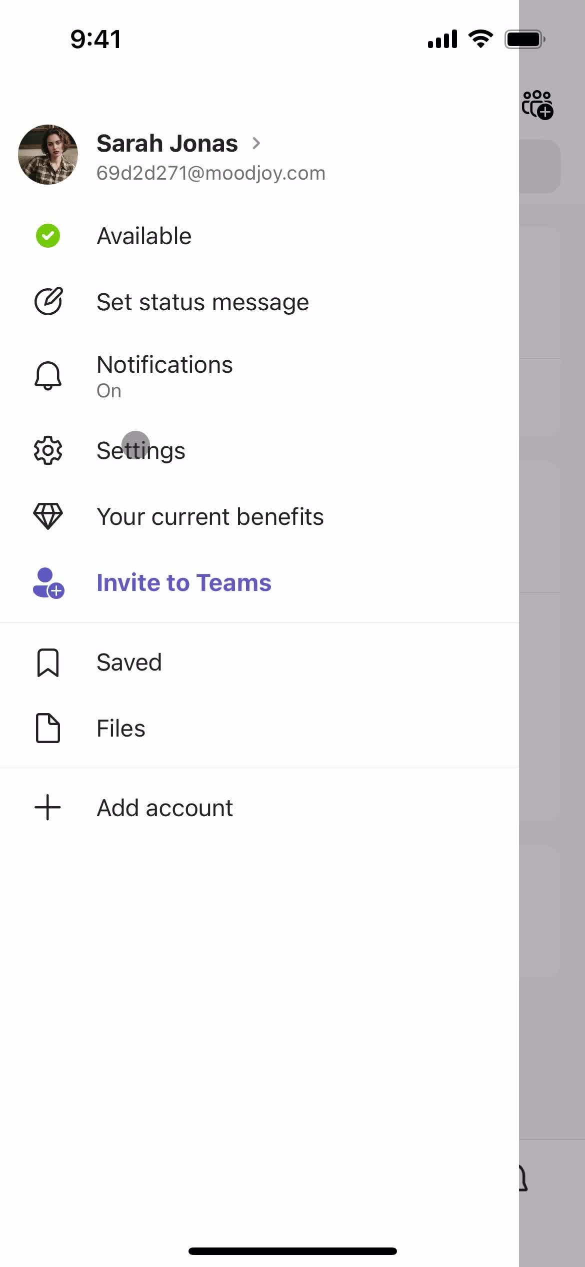 Microsoft Teams account menu screenshot