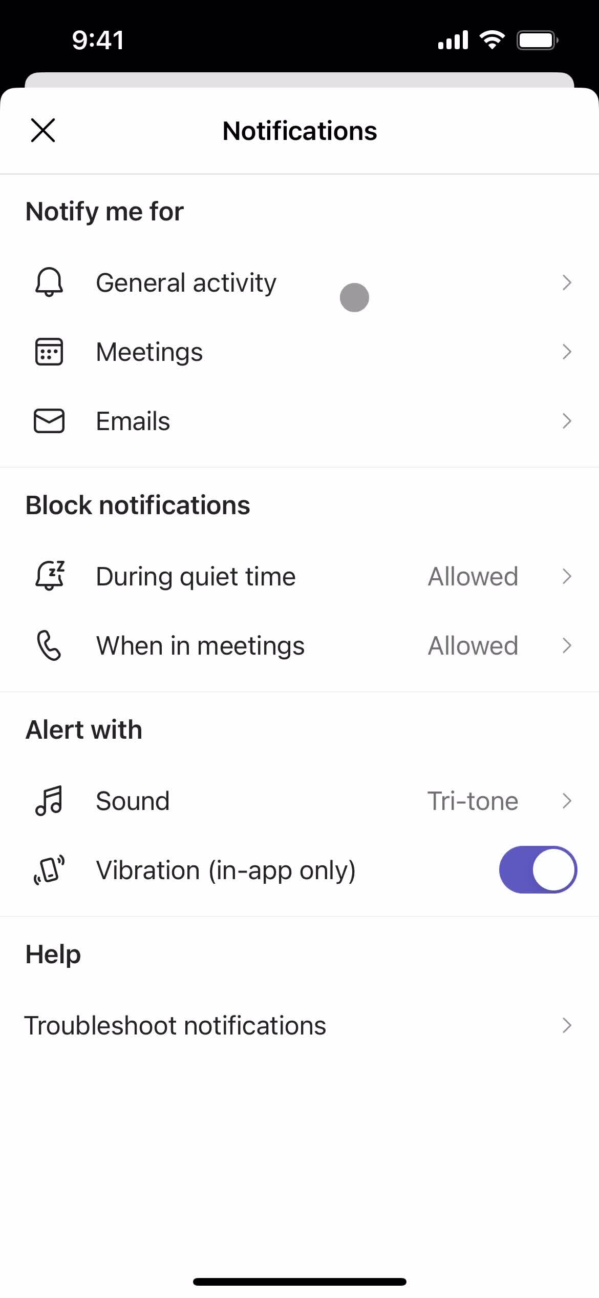 Microsoft Teams notification settings screenshot