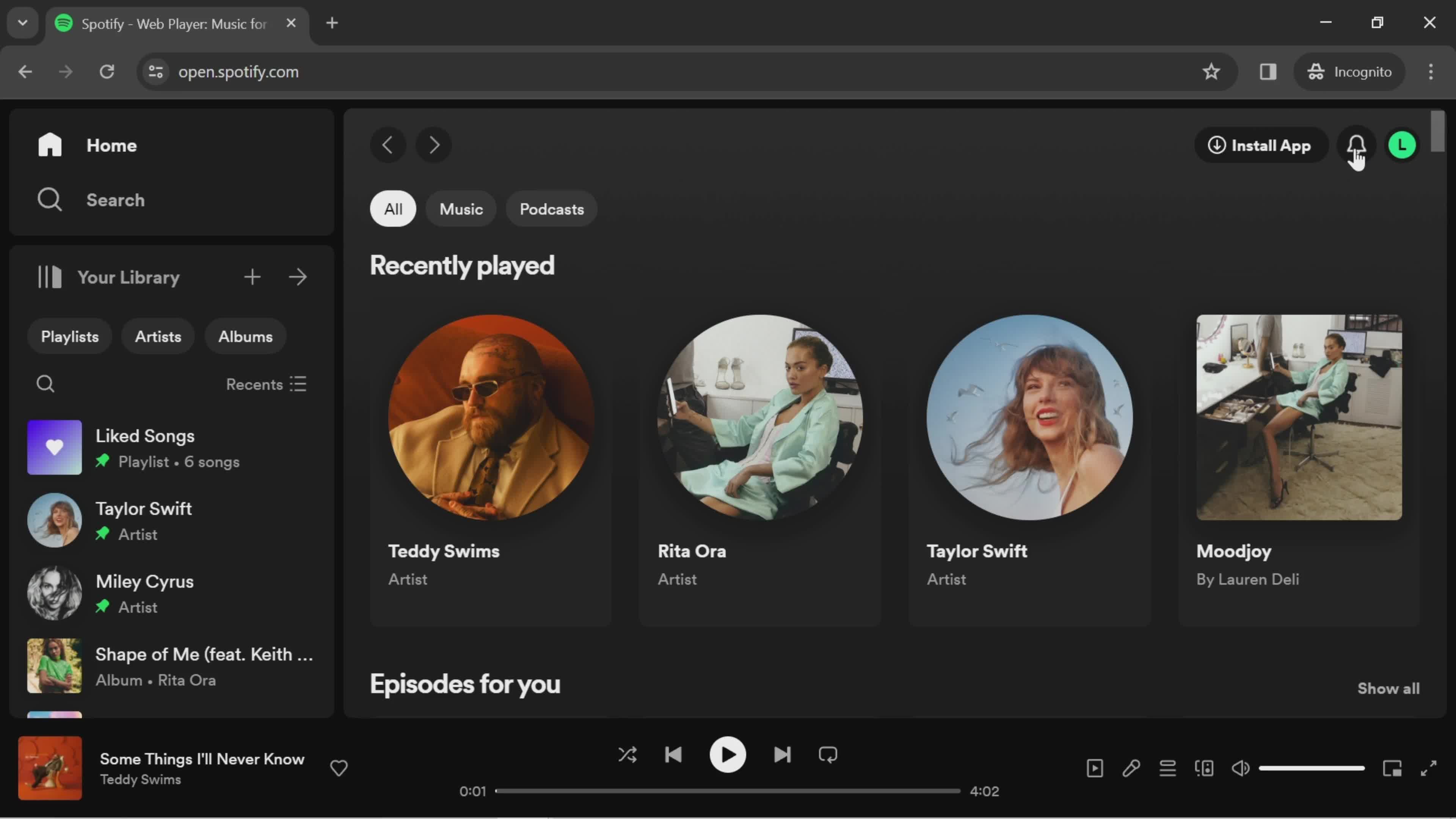 Spotify home screenshot