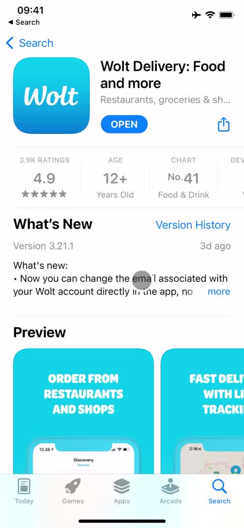 Wolt app store listing screenshot