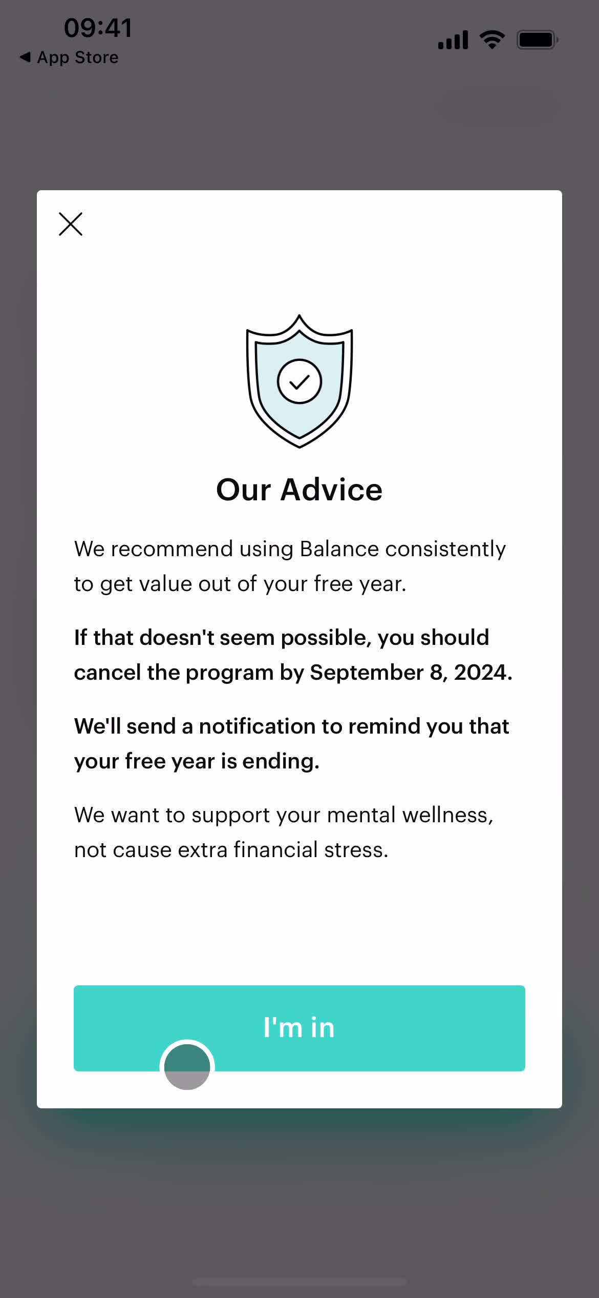 Balance guide modal screenshot