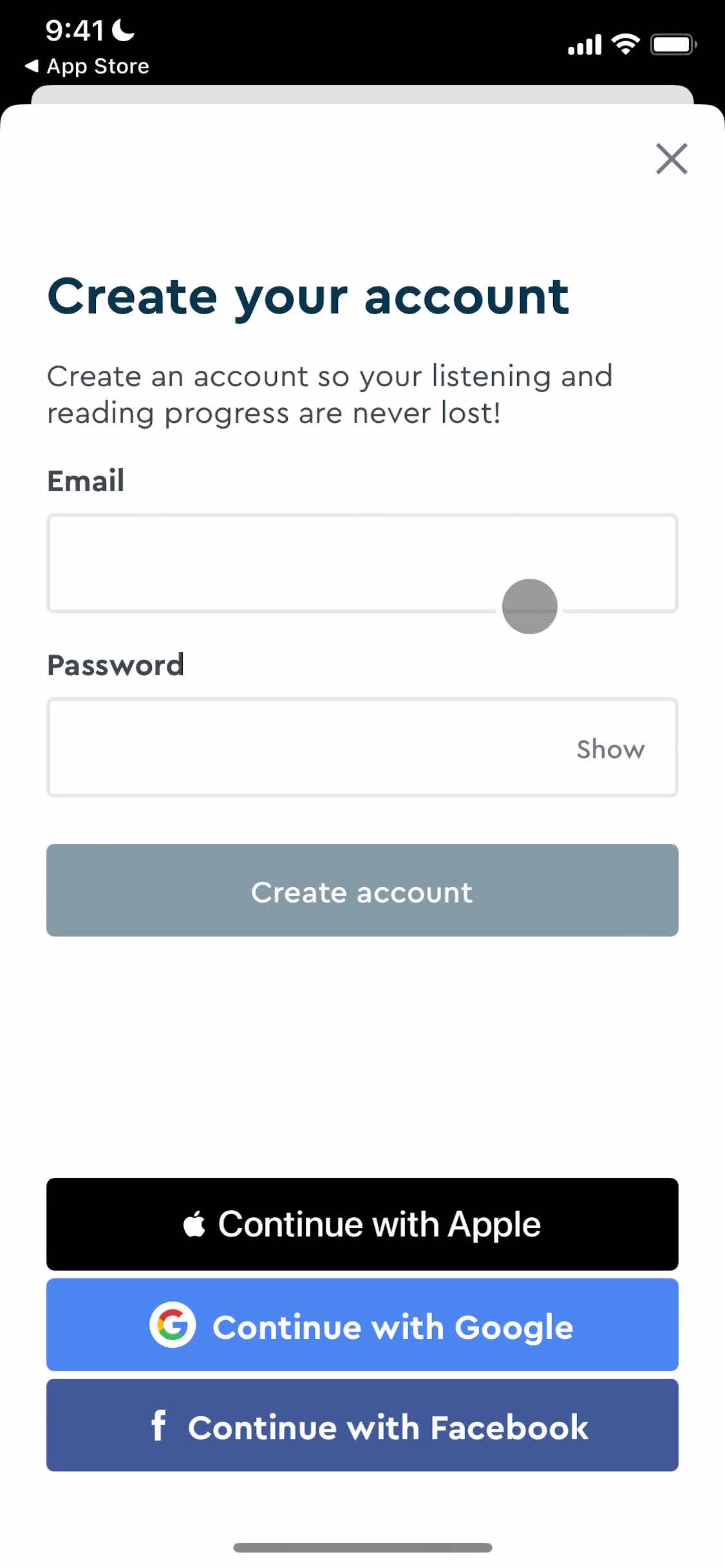 Blinkist create account screenshot