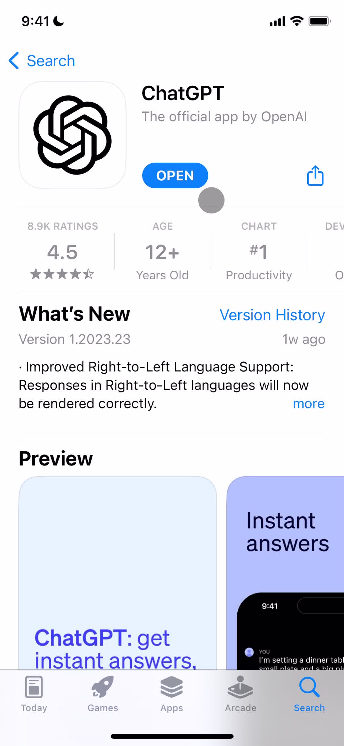 ChatGPT app store listing screenshot