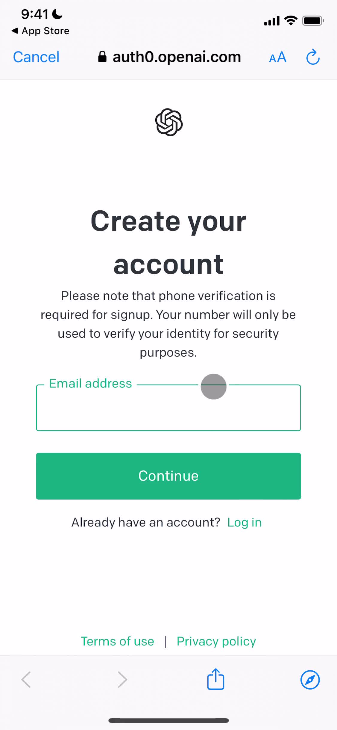 ChatGPT sign up with email screenshot