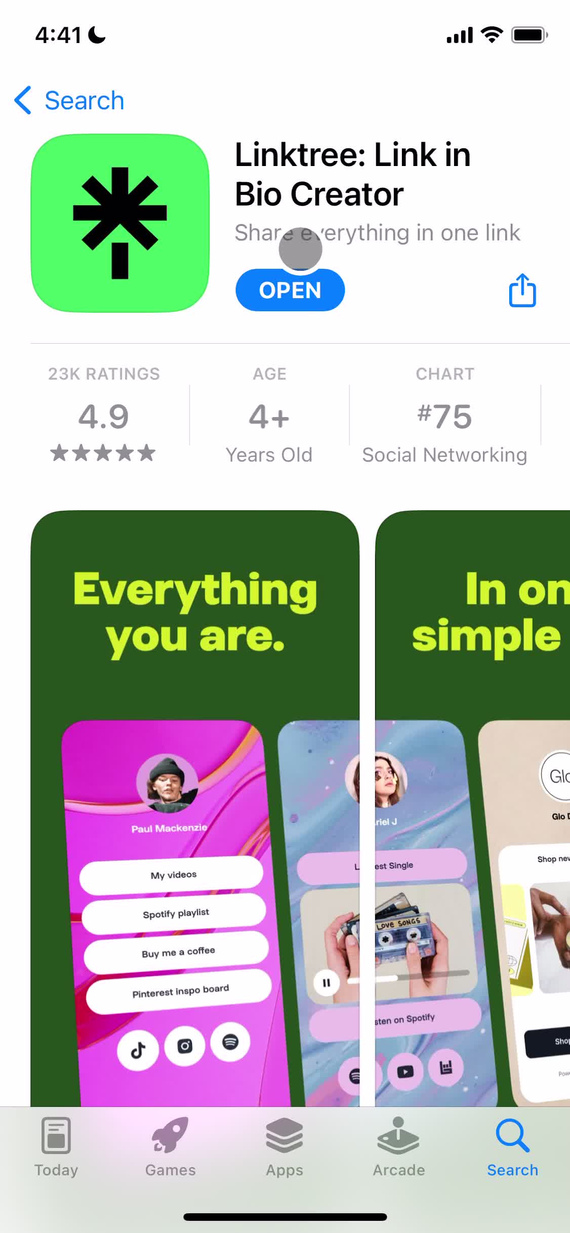 Linktree app store listing screenshot