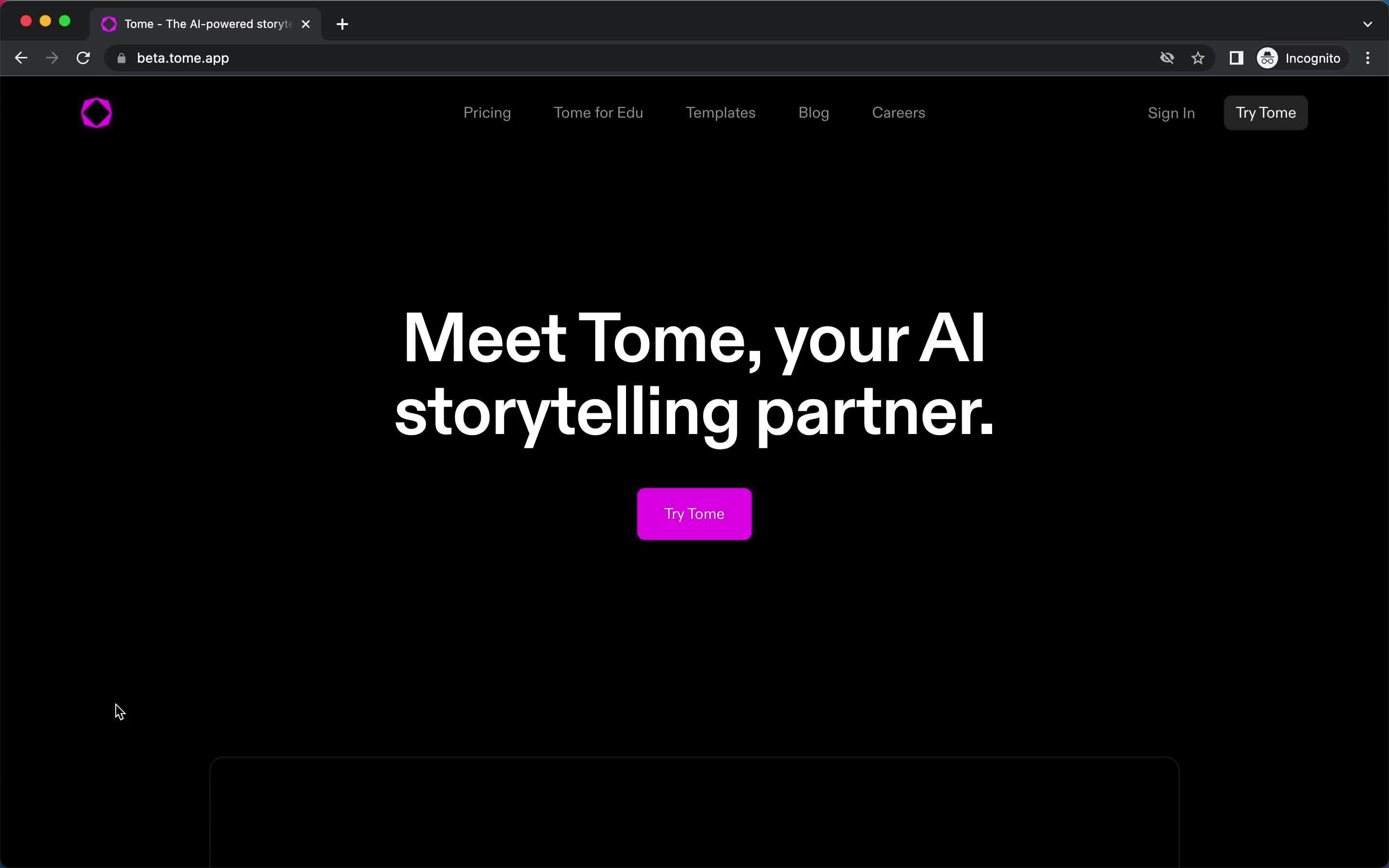 Tome homepage screenshot