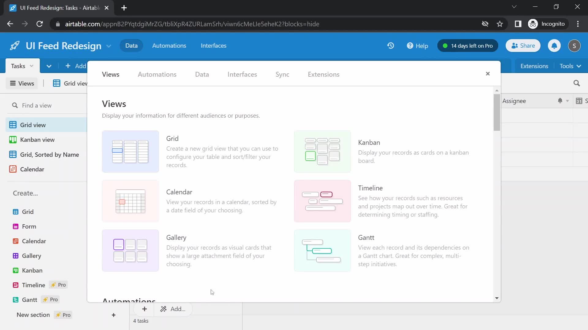 Airtable select view screenshot