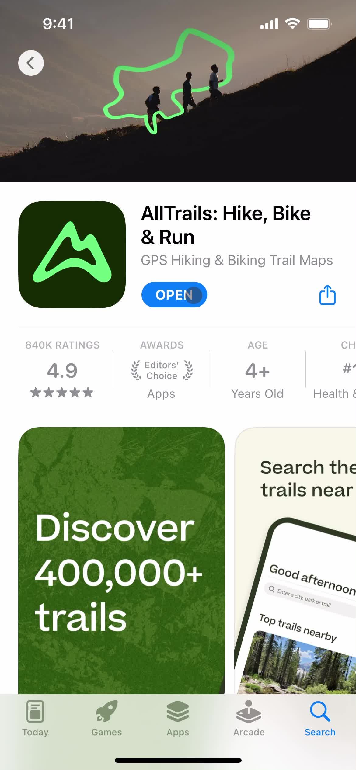 AllTrails app store listing screenshot