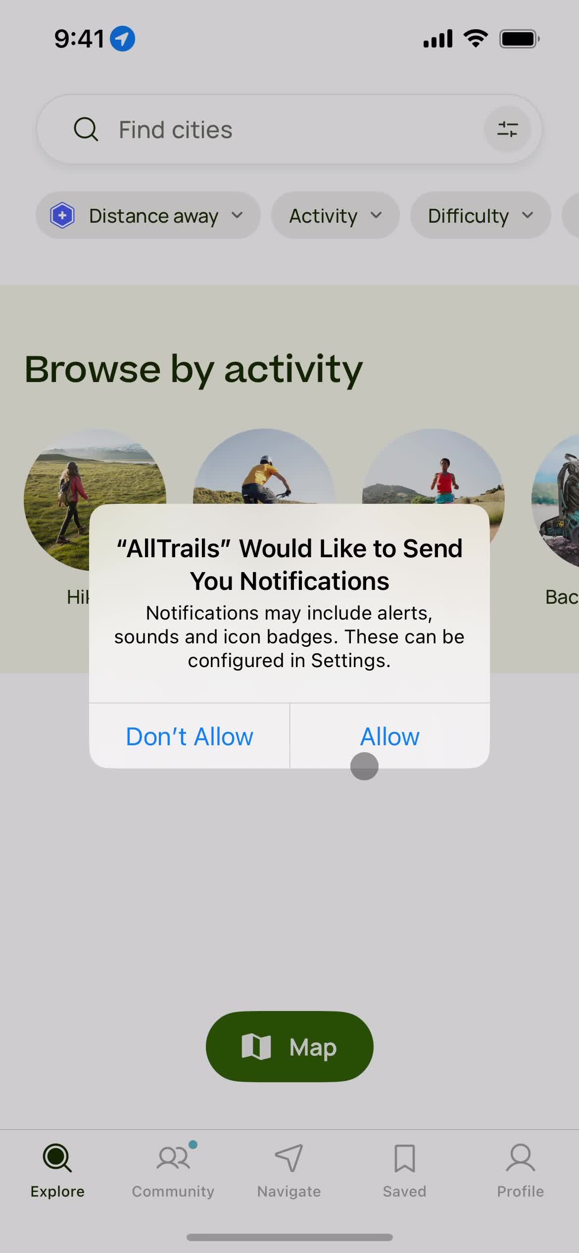 AllTrails enable notifications screenshot