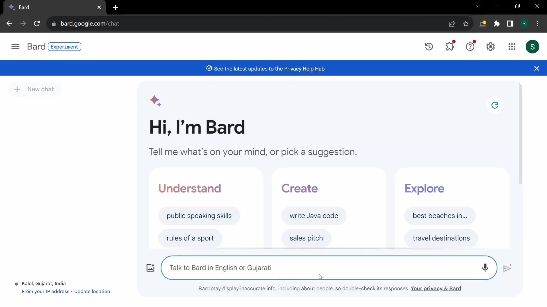 Bard chat bot screenshot