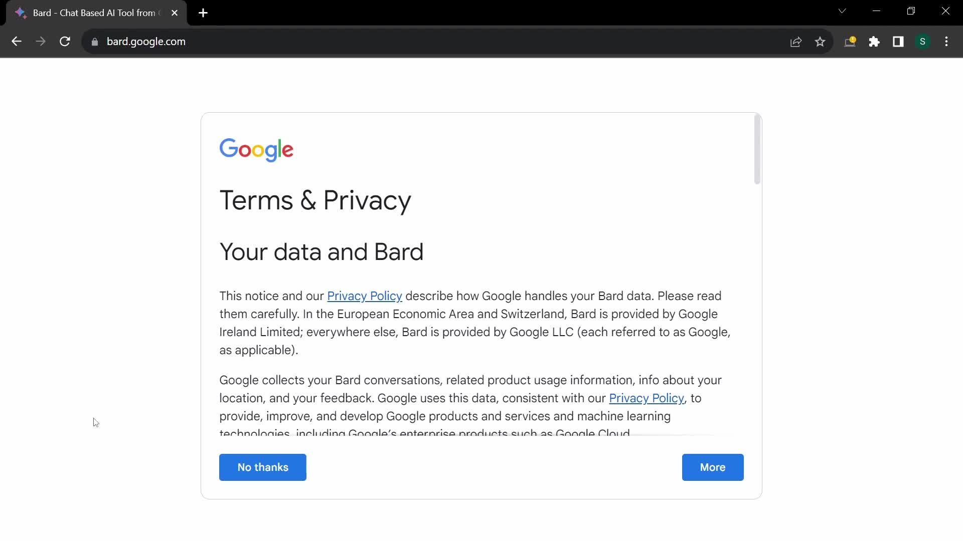 Bard agree to terms screenshot