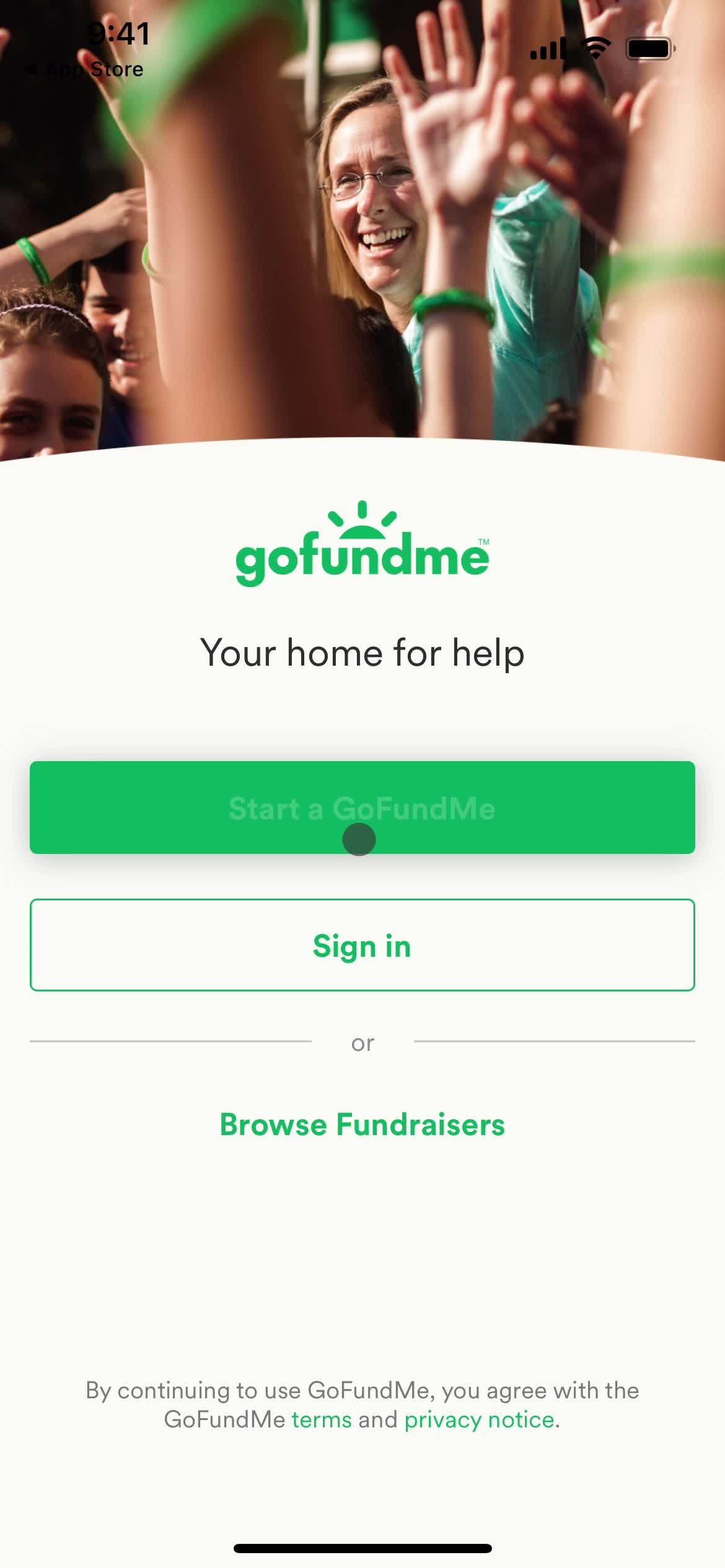 GoFundMe get started screenshot