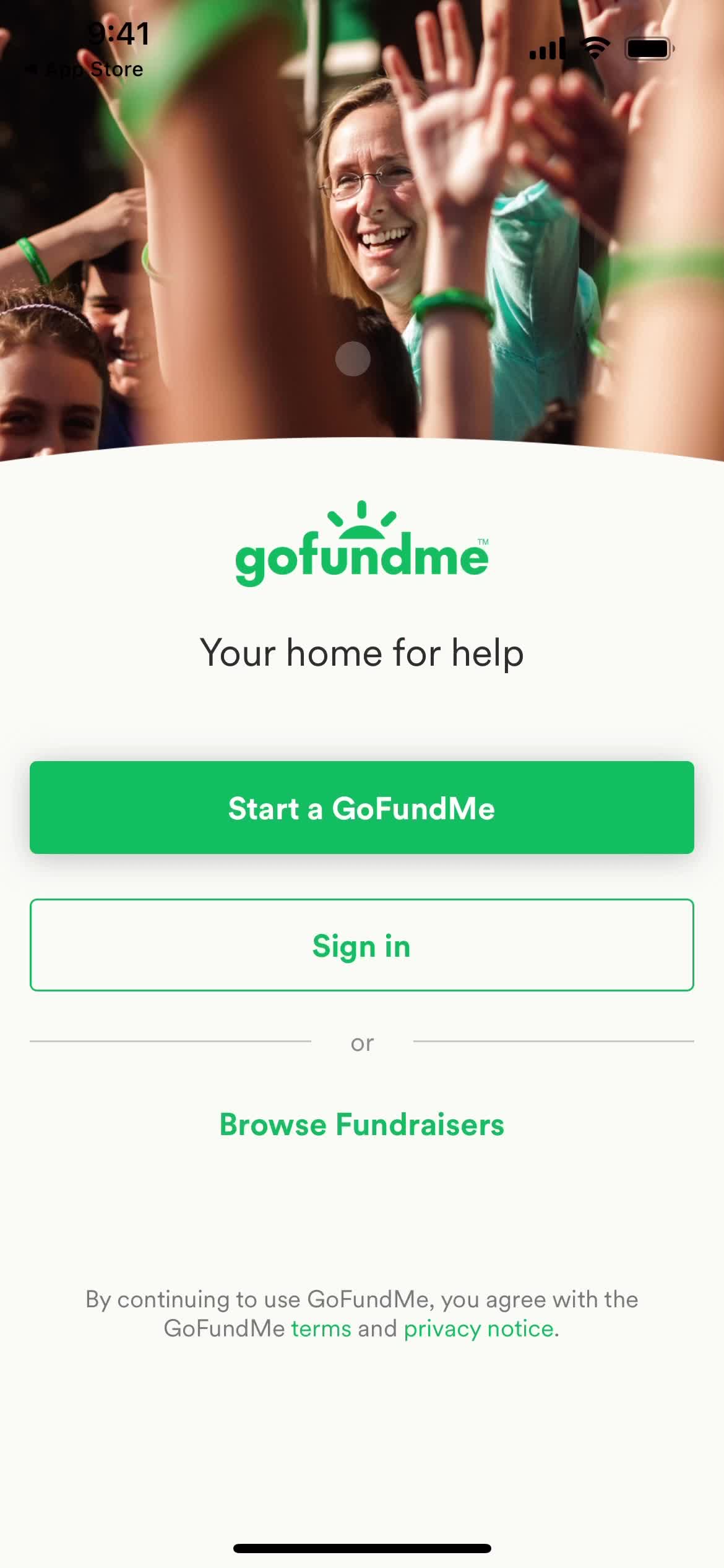 GoFundMe splash screen screenshot