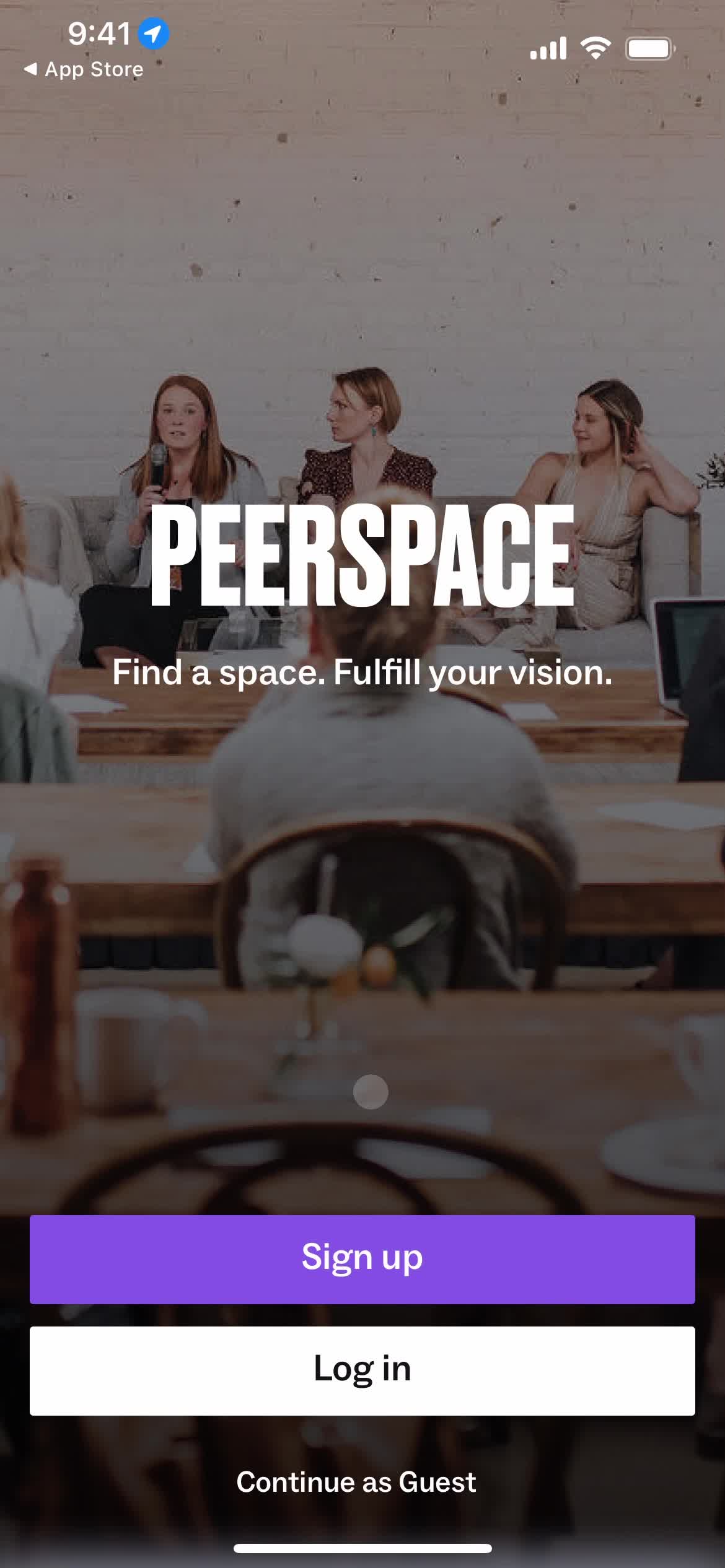 Peerspace start screen screenshot