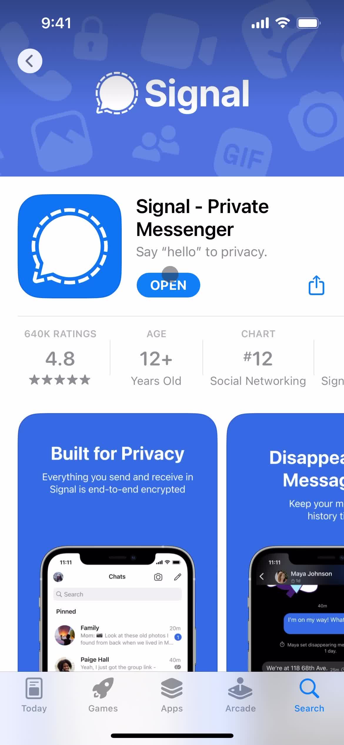 Signal app store listing screenshot