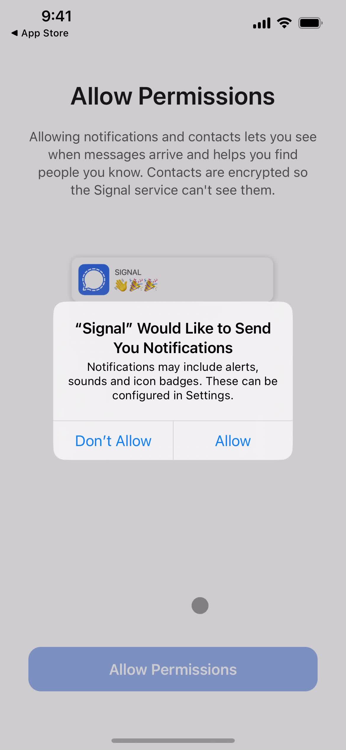 Signal enable notifications screenshot